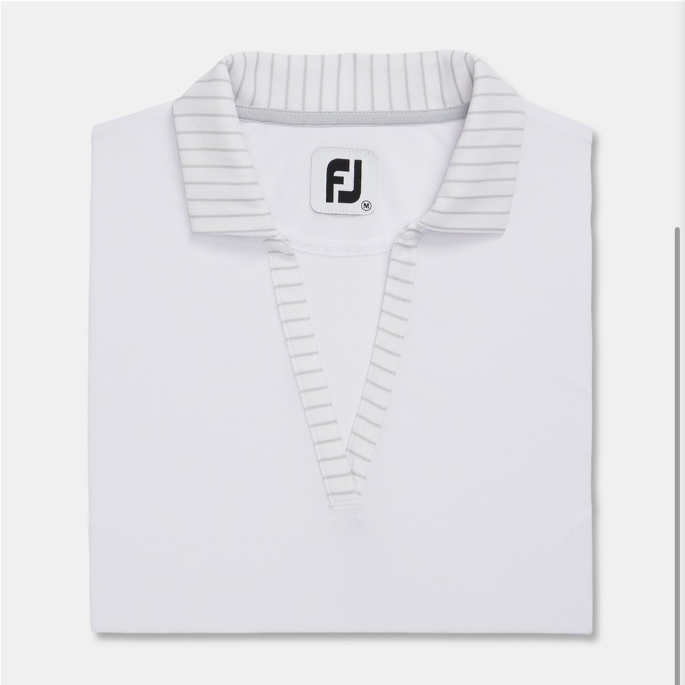 FootJoy Womens ProDry Sleeveless Golf Polo White Grey Stripe V-Neck Shirt Medium